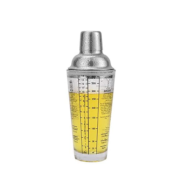 Cocktail-Shaker aus Glas, bedruckt mit Rezepten, 400 ml, Martini-Shaker mit doppeltem Messbecher, Edelstahl 18/8… – Bild 3