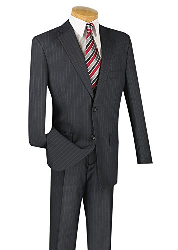 VINCI Men's Pinstriped 2 Button Classic-Fit Suit Charcoal Gray | Size: 50 Long / 45 Waist