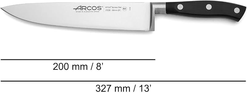 Set di 3 Coltelli da Cucina: 1 Coltello Mondador + Santoku + Coltello Chef – Lama in Acciaio Inossidabile e Manico in Poliossimetilene – Serie Riviera, Colore Nero