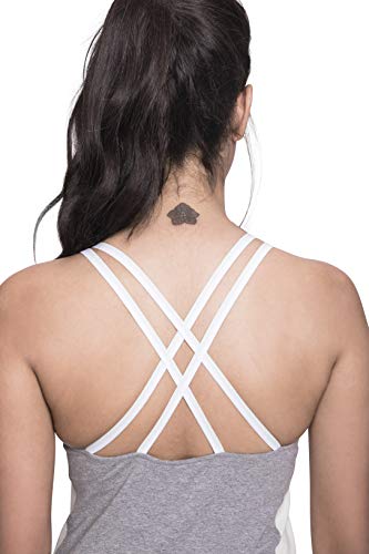 Satva Premium Organic Cotton Open Back Strappy Tank Top Camisole with Built in Shelf Bra for Yoga Workout Running Sports Training Cycling Arhat Fitted Cami, Heather Gray& Mint, X-Small