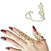 Happy Hours - Adjustable Plating Rose Rings / Multiple Finger Stack Knuckle Band Hollow Bling Ring Crystal Set(Golden) 