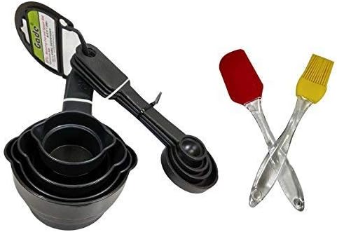 gadeMeasuring Cups & Spoons Set, 8 pieces, Black with Free Silicon Brush & Spatula
