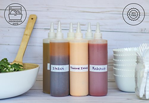 Premium Plastic Squeeze Squirt Bottles for Sauces with Leak-Proof Cap (8oz, 6 pack) with Writable Exterior and Funnels | Ideal for Condiments, Ketchup, BBQ, Dressing, Paint, Workshop and Pancake Art - Thumbnail 3