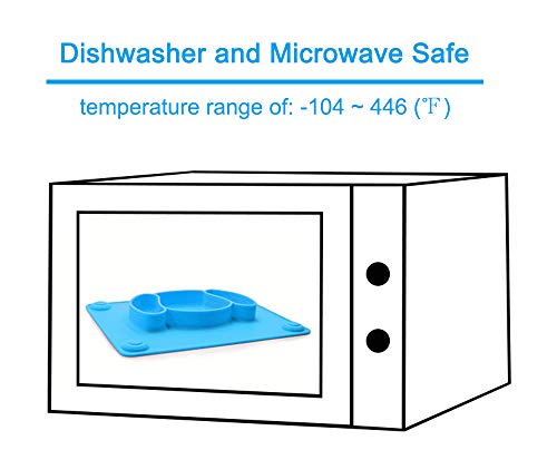 Baby Silicone Suction Placemat + Plates - Food Feeding Divided Mat for Kids and Toddlers Fits Most Highchair Trays - Easily Wipe Clean - Dishwasher and Microwave Safe (Blue & Green)