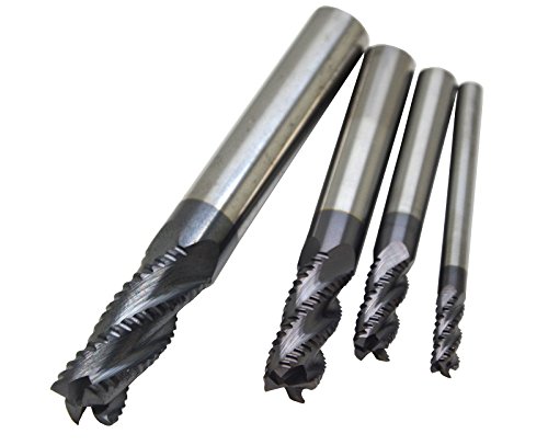 Wokesi 4mm 6mm 8mm 10mm Cutting Dia,Square Roughing End Mill Set,Pack of 4,Std Length,HRC55,4Flutes,TiAlN Coated,Solid Carbide,CNC Router Bits Profiling Milling Cutting Tools (4mm+6mm+8mm+10mm) - Thumbnail 4