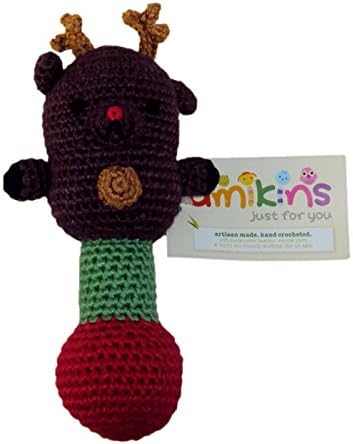 Baby Rattle - Reindeer Brown - Soft, Charming and Cuddly, Hand Crocheted with Organic Bamboo Viscose Yarn - KidStyle by Amikins.