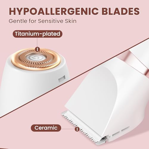 MAXGROOM Bikini Trimmer for Women, 3-in-1 Painless Electric Razor for Pubic Hair, Waterproof Cordless Lady Shaver with LED Light, Travel Pouch & Easy Cleaning