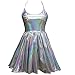 Pinda Summer Musical Festival Rave Clothes Holographic Wrap Circle Skater Dress (XL, silver)