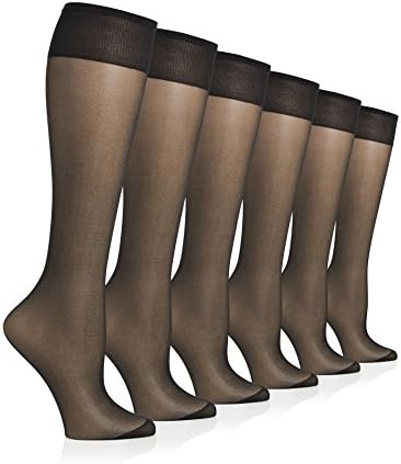 Sunny Socks Women's Queen Size Stretch No Bind Band All Day Sheers Trouser Knee High With Reinforced Toe - 6 Pack