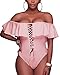 Tempt Me Women Pink Sexy One Piece Swimsuit Ruffled Off Shoulder Lace Up Bathing Suit XXL