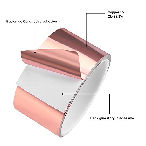 Copper Foil Tape with Conductive Adhesive for EMI Shielding Slug Repellent Paper Circuits Electrical Repairs Grounding Guitar Crafts (2inch X 33ft)