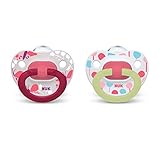 NUK Glow-in-The-Dark Orthodontic Pacifiers, Girl, 6-18 Months, 2-Pack
