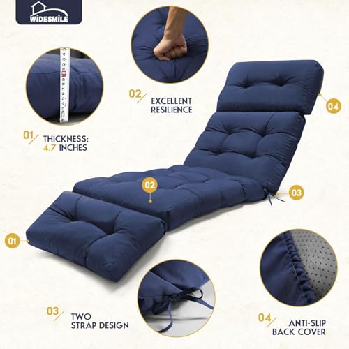 widesmile Sun Lounger Cushion Only Replacement Waterproof 189x58x12 cm Thicken Garden Sunlounger Cushions with Non-Slip Seat Pads for Indoor Outdoor Patio Reclining Chair, Blue fx