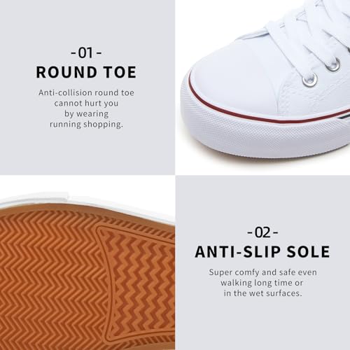 FRACORA Womens White Canvas Sneakers Low Top Canvas