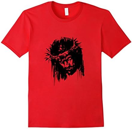 Mens Beautiful Face of Jesus Crown of Thorns T-Shirt Large Red