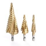 3pc HSS Titanium Coated Spiral Flute Step Drill Bit ,4-12/20/32mm