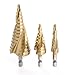 3pc HSS Titanium Coated Spiral Flute Step Drill Bit for Wood Soft Metal Woodworking Tool Bit,4-12/20/32mm