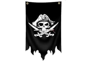 Novel Pirate Small Flag,12×20 Inch Fabric Small Banner,1×1.8 FT Jolly Roger Knife Skull Nautical Decor,Mini Digital Printed 1