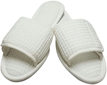 Large Cotton Waffle Spa Slipper, White (8.5-10)