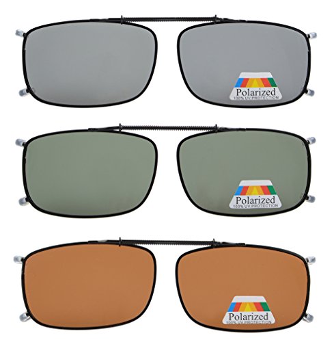 Eyekepper Grey/Brown/G15 Lens 3-pack Clip-on Polarized Sunglasses 2 1/4
