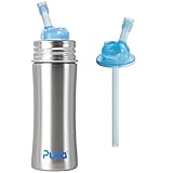 Pura Kiki Stainless Steel Straw Bottle (Natural Stainless) Plus 1 Extra Straw