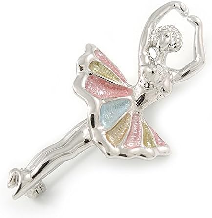 Classic Pastel Colour Enamel Ballerina Brooch In Rhodium Plated Metal - 45mm L, silver, light blue, pink - Image 3