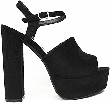 Wild Diva SF Funny-03 Women's Platform Chunky Heel Ankle Strap Peep Toe Sandals (7.5, Black)