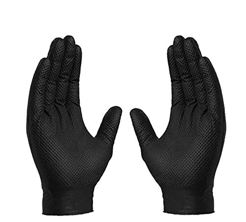 XL BLACK Nitrile Powder Free Gloves - Diamond Textured (1 Box of 50 Gloves)