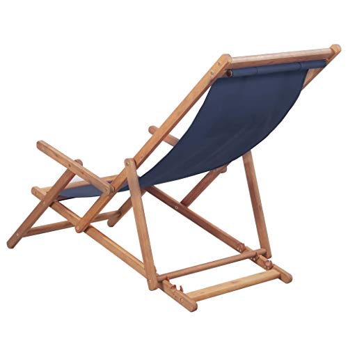 vidaXL Holz Liegestuhl Stoff Blau Sonnenliege Strandliege Gartenliege Liege – Bild 4