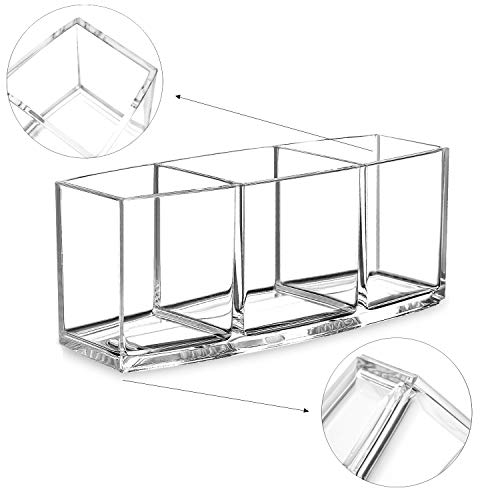 CACASO Clear Makeup Brush Organizer, Premium Acrylic Makeup Brush Holder Organizer 3 Compartments, Makeup Brush Display Holder Cosmetic Storage (Style2)