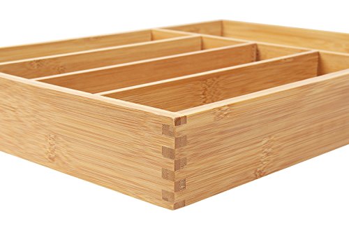 Bamboo Wooden Cutlery Drawer Organizer with 5 compartments,Durable Utensil Tray Flatware Drawer Divers