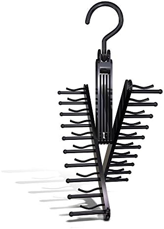 BOF Creations Tie Rack Necktie Hanger - Cross X Design Compact Closet Tie Organizer for Man Non-Slip Clips Holds 20 Ties Adjustable Rotating Suitable for Thin Silk Scarves 2-Year Warranty