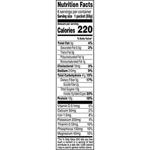 QUAKER PROTEIN INSTANT OATMEAL, APPLE CINNAMON, 12G PROTEIN PER SERVING, WHOLE GRAINS, NO ARTIFICIAL FLAVORS, NO ADDED COLORS, 2.11 OZ PACKETS, (6 PACK)