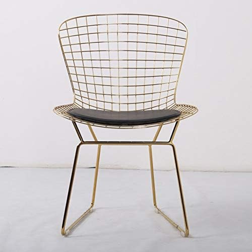 Chair Nordic openwork iron chair Vintage copper rose metal chair Industrial wind outdoor black iron dining chair (Color : Gold)