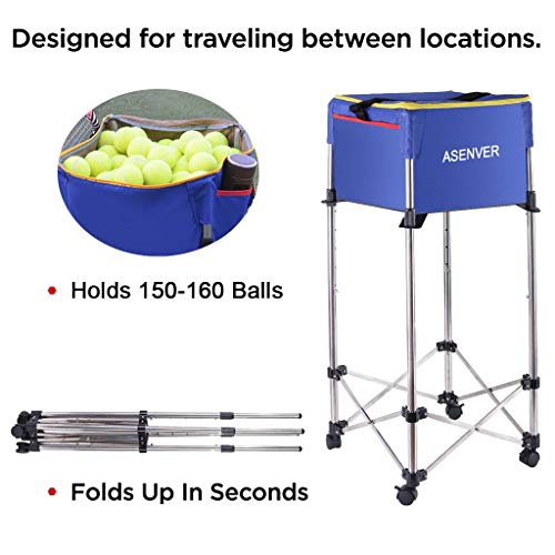 image for Wotryit Deluxe Tennis Ball Hopper,Tennis Trolley (Up to 160 Balls) Ten
