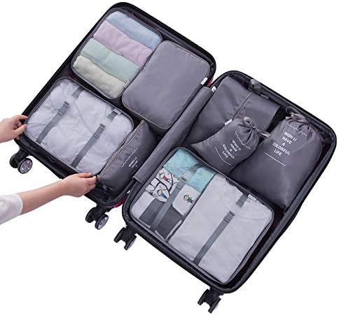 Packing Cubes for Travel 8 Set, Outdoor Tent Fabric Made, Compression Luggage Organizer Bags with Shoe Bag Laundry Bag (gray)