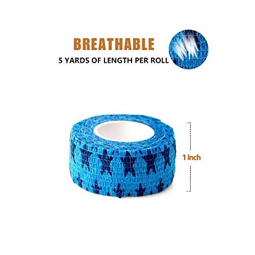MUEUSS Self Adhesive Bandage First Aid Tape Strong Elastic Wraps for Pets Animals & Ankle Sprains & Medical Support, Blue Star 1 Inch x 5 Yards,12 Rolls