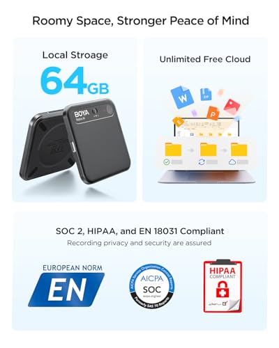 BOYA Notra AI Voice Recorder,3-Mode Capture -Ambient/Phone Call/Bluetooth, AI Transcription&Smart Summary, Support 140+ Languages, 64GB Storage, Magnetic Note Taker for Meetings,Lectures,Interviews