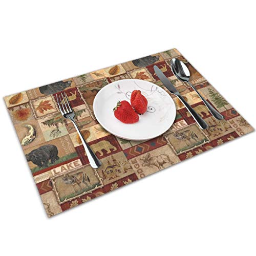 Rustic Lodge Bear Moose Deer Placemats Set of 4 for Dining Table Washable Woven