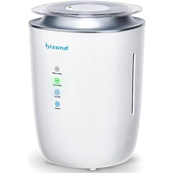 BIZOND Ultrasonic Humidifier Ultra Quiet - Warm and Cool Mist Humidifier for Bedroom, Home, Office and Kids Baby Room - 24h Air Humidifier Energy Efficient, 4l Capacity, White