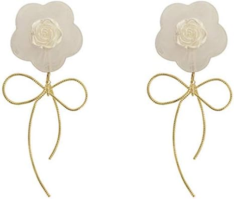 Amazon Co Jp ファッション 女性 宝石 フランス語 女性 エレガント 刻まれた レジンピアス ボウドロップピアス バラの花 White ホーム キッチン