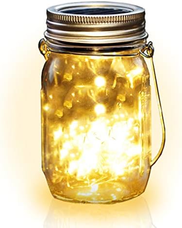 Solar Mason Jar Light, Solar Lights Outdoor 20 Led String Fairy Jar Lids Lights, Waterproof, Decoration for Patio, Garden, Party, Christmas, Outdoor Hanging Lanterns Lights, Table Light (Warm White)