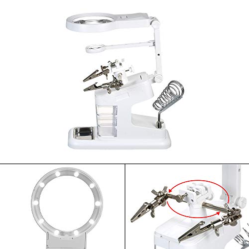 LED Light Helping Hands Magnifier Station - FEITA 3X/4.5X/25X USB Lighted Hands Free Magnifying Glass Stand with Iron Holder and Alligator Clips - for Soldering, Assembly, Hobby and Crafts - Thumbnail 6