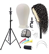 Eerya 22 Inch Wig Head Canvas Block Mannequin Head with Tripod Stand Set with 20 Inch Lace Front ...