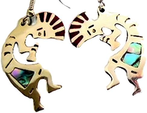 Kokopeli Southwest Dangle Earrings Abalone Inlay