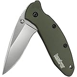 Kershaw Scallion, Olive Drab (1620OL); 2.4” Bead-Blasted 420HC Steel Blade, Anodized Aluminum Handle, SpeedSafe Assisted Opening with Flipper, Liner Lock, Tip-Lock, Single-Position Pocketclip; 2.5 OZ