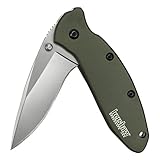 Kershaw Scallion, Olive Drab Pocket Knife (1620OL); 2.4" Bead-Blasted 420HC Steel Blade, Anodized Aluminum Handle, SpeedSafe Assisted Opening, Liner and Tip Lock, Single-Position Pocketclip; 2.5 OZ