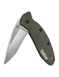 Cuchillo de bolsillo Kershaw Scallion, Oliva Drab (1620OL); hoja de acero 420HC con cuentas de 2,4", mango de aluminio anodizado, apertura asistida SpeedSafe, forro y bloqueo de punta, bolsillo de una sola posición; 0.22 oz