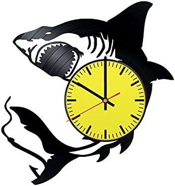 Attack Sharks Vinyl Record Wall Clock - Get unique garage or bedroom wall decor - Gift ideas for friends, boys and girls – Animal Silhouette Unique Modern Art