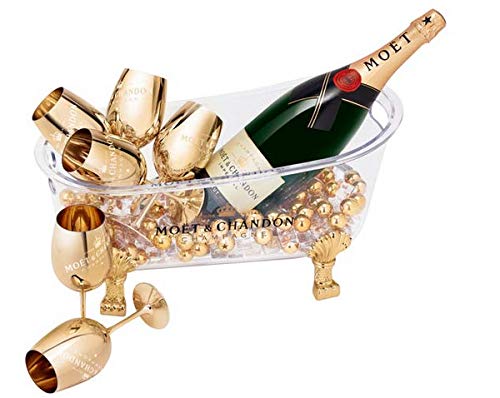 Moët & Chandon Champagner ‘So Bubbly’ Badewanne mit Beleuchtung Night Bath Bucket mit 6 Gold-Gläsern, Goldkugeln und…